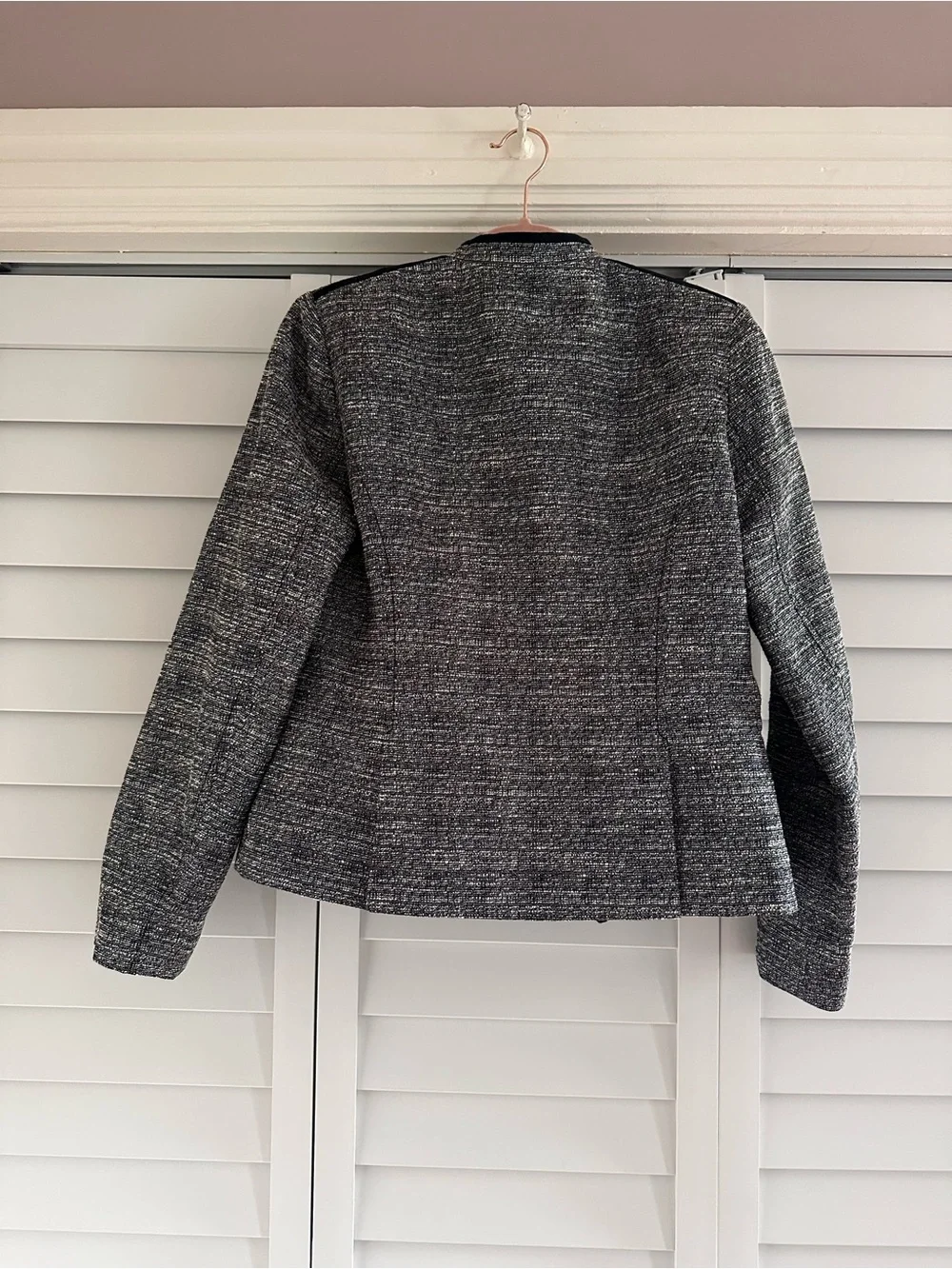 Tory Burch Navy-Trim Gray Tweed Open Jacket Blazer
